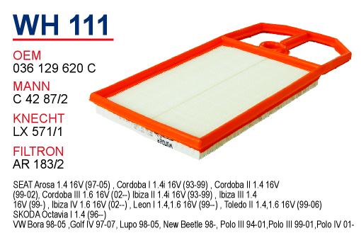 WH 111 VW POLO SPORTLiNE (ÇANTA) - SEAT IBIZA III 1.4  036 129 620 C Hava Filtresi