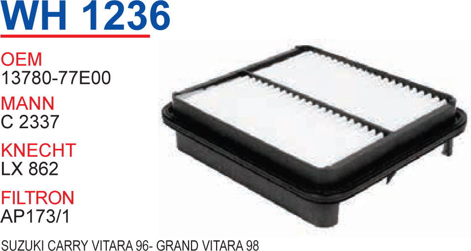 WH 1236 SUZUKi CARRY ViTARA 96- GRAND ViTARA 98  13780-77E00 Hava Filtresi