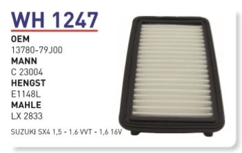 WH 1247 SUZUKi SX4 1,5 - 1.6 VVT - 1,6 16V 13780-79J00 Hava Filtresi