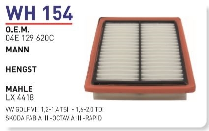 WH 154 VOLKSWAGEN GOLF VI-VII-OCTAVIA 1,2-1,4 TSİ 04E 129 620C Hava Filtresi