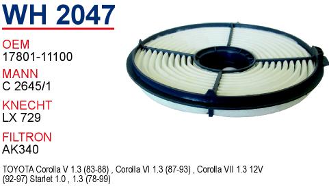 WH 2047 TOYOTA COROLLA 1.3 KARB. 17801-11100 Hava Filtresi