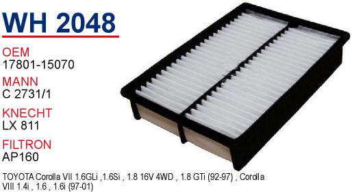 WH 2048 TOYOTA COROLLA 1.6 i 17801-15070 Hava Filtresi
