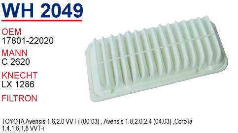 WH 2049 TOYOTA COROLLA  VVTI 17801-22020 Hava Filtresi