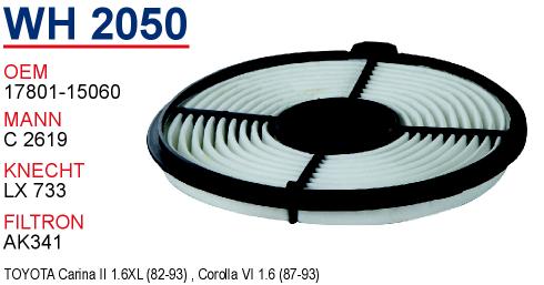 WH 2050 TOYOTA COROLLA 1.6 KARB. 17801-15060 Hava Filtresi