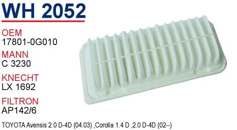 WH 2052 TOYOTA COROLLA - AVENSiS D4D DiESEL -08 17801-0G010 Hava Filtresi