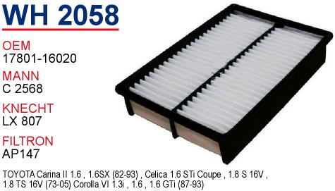 WH 2058 TOYOTA CORONA 89-95  17801-16020 Hava Filtresi