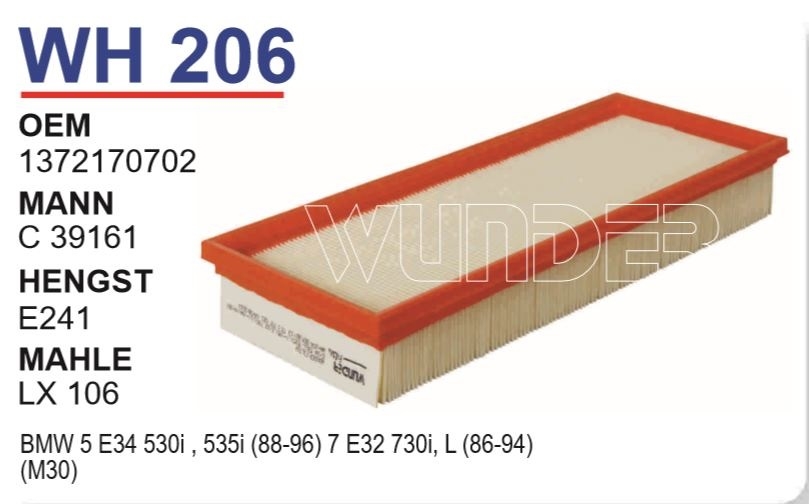 WH 206 BMW E34 530i - 535i - E32 7.30 il                                        M30 13721707021 Hava Filtresi