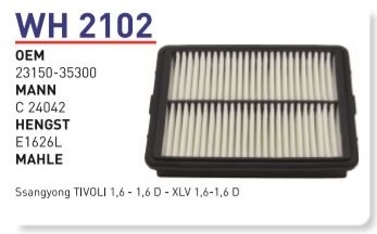 WH 2102 Ssangyong TİVOLİ 1,6 - 1,6 D - XLV 1,6-1,6 D 23150-35300 Hava Filtersi