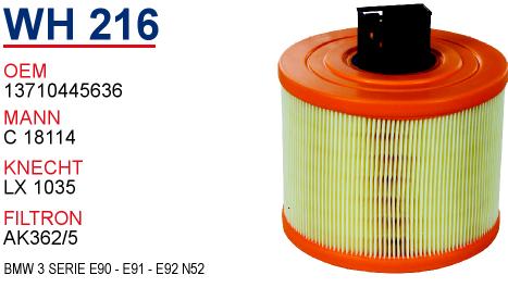 WH 216 BMW 3 SERİE E90 - E91 - E92  N52 13710445636 Hava Filtresi