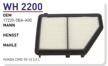 WH 2200 HONDA CİVİC  2016->>> HAVA 17220-5BA-A00 Hava Filtresi