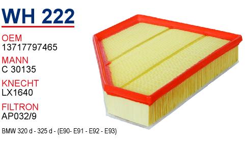 WH 222 BMW I E81 E84 HAVA 13717797465 Hava Filtresi