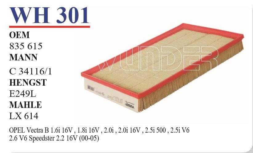 WH 301 OPEL VECTRA B 1.6 - 2.0 - 2.5 835 615 Hava Filtresi