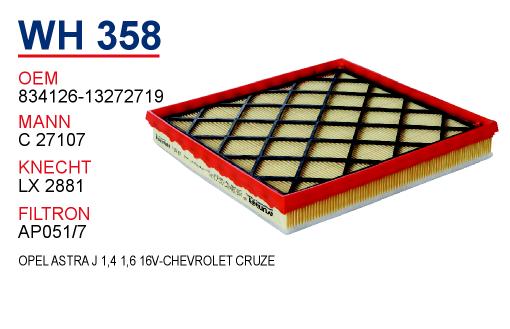 WH 358  OPEL ASTRA J 1.3-1.7 -2.0 CDTİ-CHEVROLET CRUZE 834126-13272719 Hava Filtresi