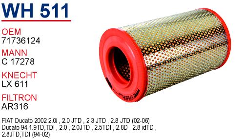 WH 511 FiAT DUCATO (UZUN) 71736124 Hava Filtresi