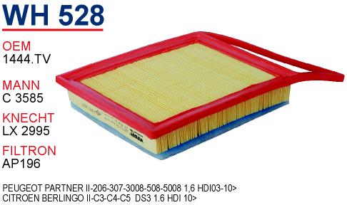 WH 528 PEUGEOT PARTNER II-206-307-3008-508-5008 1,6 HDİ 03-10> 1444.TV Hava Filtresi