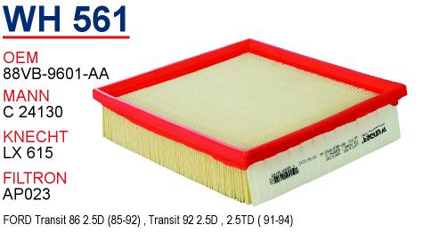 WH 561 FORD TRANSİT EUROPA 2.5 88VB-9601-AA Hava Filtresi