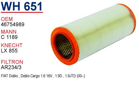 WH 651 FiAT DOBLO 1.9 DiESEL 46754989 Hava Filtresi