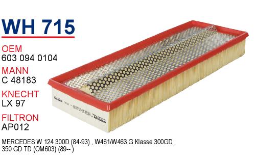WH 715 MERCEDES 124 KASA 300 D - 350 TD 603 094 0104 Hava Filtresi