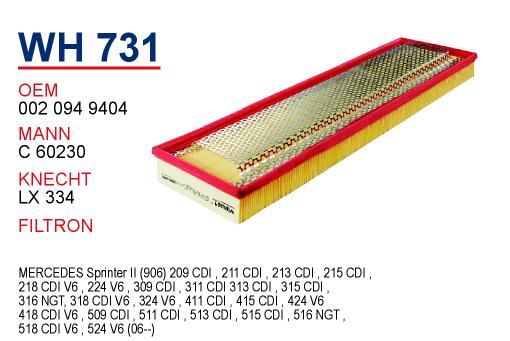 WH 731 MERCEDES 507D - 609D - 809D  86-94 002 094 9404 Hava Filtresi