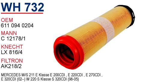 WH 732 MERCEDES 211 KASA E200 - E220 - E270 CDI 611 094 0204 Hava Filtresi