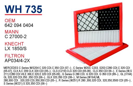 WH 735 MERCEDES C320 CDİ - C350 CDİ - CLK320 CDİ   02-09 642 094 0404 Hava Фильтрsi