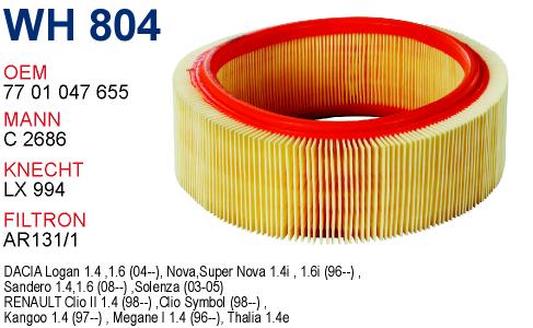 WH 804 RENAULT CLiO SEMBOL  1.4 İ.E 7701070525 Hava Filtresi