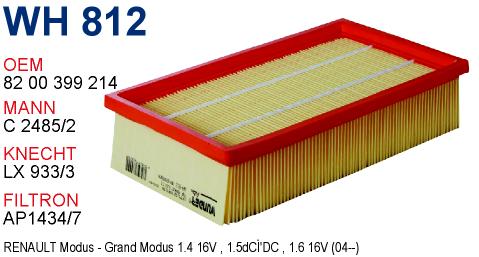 WH 812 RENAULT CLiO III  Y.M 82 00 399 214 Hava Filtresi