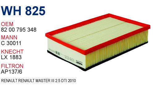 WH 825 RENAULT MASTER  III 2.5  DTI  2010> 16 54 651 71R Hava Filtresi