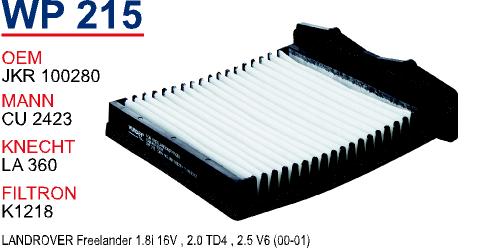 WP 215 LAND ROVER FREELANDER (PPTV20) JKR 100280 Polen Filtresi