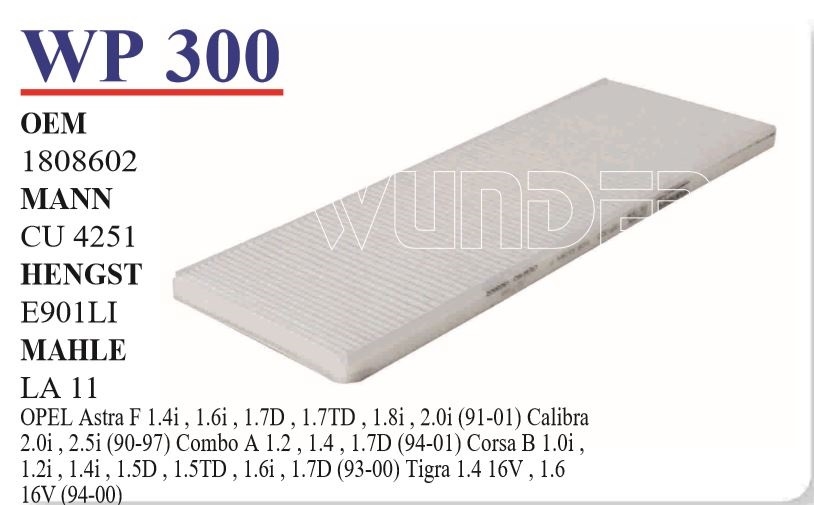 WP 300 OPEL ASTRA F 91-98 - CALiBRA - TiGRA 18 08 602 Polen Filtresi