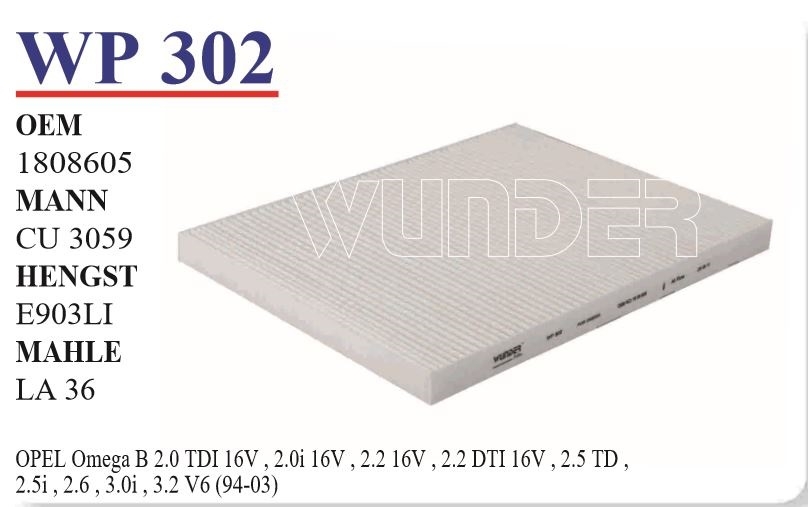 WP 302 OPEL OMEGA B 2.0 TDI-2.0i-2.2 16v  18 08 605 Polen Filtresi