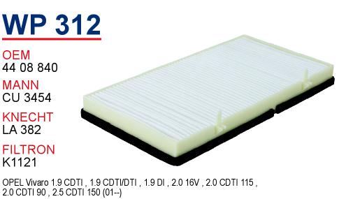 WP 312 RENAULT TRAFFiC (PLASTİK) 77 01 050 319 Polen Filtresi