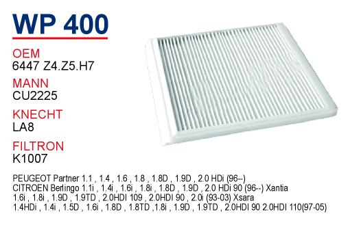 WP 400 PEUGEOT PARTNER  E.M 6447 Z4.Z5.H7 Polen Filtresi