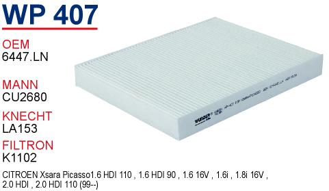 WP 407 CITROEN XSARA PiCASSO      6447.LN Polen Filtresi