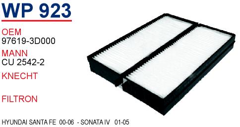 WP 923 HYUNDAi SANTA FE  00-06  - SONATA IV   01-05 97619-3D000 Polen Filtresi