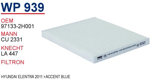 WP 939 HYUNDAİ ELENTRA 2011 - İ30 12---> İ20 14-> 97133-2H001 Polen Filtresi