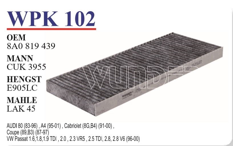 WPK 102 VOLKSWAGEN PASSAT  (KARBONLU ) 8A0 819 439B Polen Filtresi