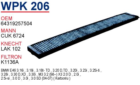 WPK 206 BMW 3 SERiE  E46   (KARBONLU) 64319257504 Polen Фильтрsi