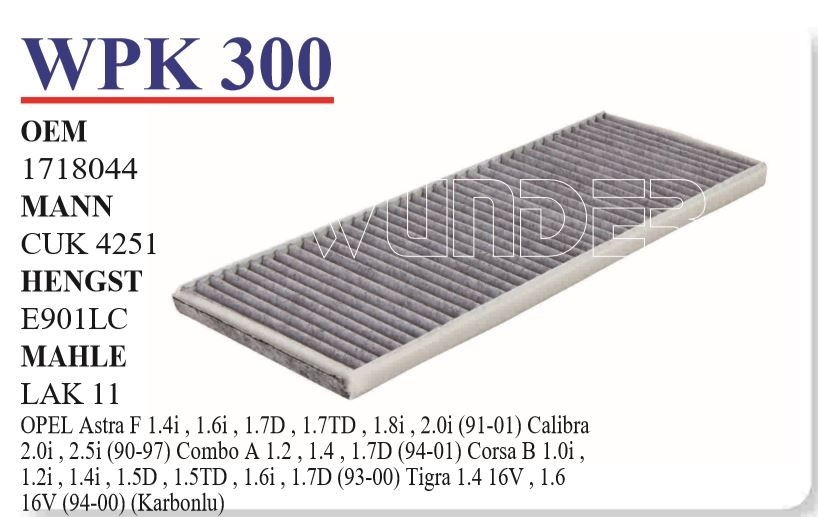 WPK 300 OPEL ASTRA F 91-98 - CALiBRA - TiGRA KARBONLU 17 18 044 Polen Filtresi