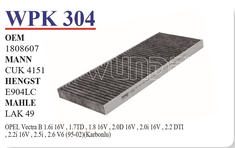 WPK 304 OPEL VECTRA B (KARBONLU) 18 08 607 Polen Filtresi
