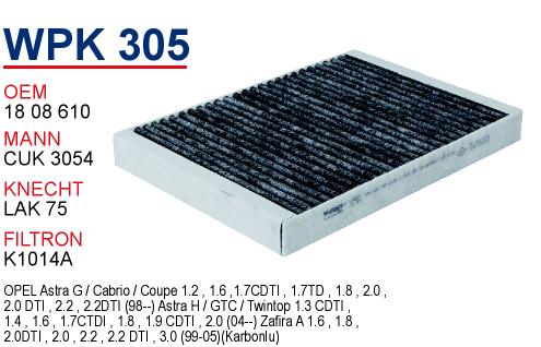 WPK 305 OPEL ASTRA G 2001 KARBONLU 6808607 Polen Filtresi