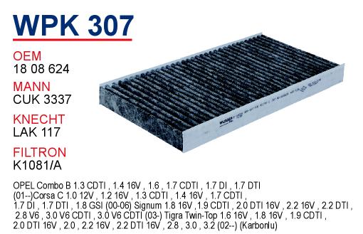 WPK 307 OPEL VECTRA C (KARBONLU) 18 08 624 Polen Filtresi