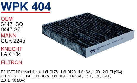 WPK 404 CITROEN XSARA - C5 - BERLİNGO II  KARBONLU 6447.SZ Polen Filtresi