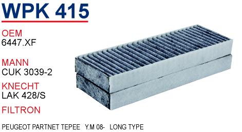 WPK 415 PEUGEOT PARTNER TEPEE   Y.M 12- 1444.XF Polen Filtresi