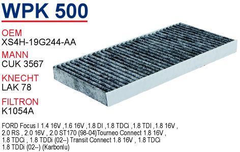 WPK 500 FORD FOCUS 98 - CONNECT KARBONLU XS4H-19G244-AA Polen Filtresi