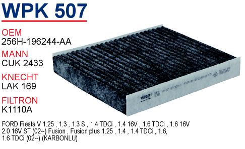 WPK 507 FORD FiESTA V - FUSiON  (KARBONLU) 1204459 Polen Filtresi