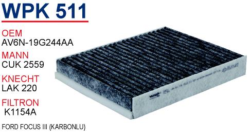 WPK 511 FORD FOCUS III  KARBONLU AV6N-19G244AA Polen Filtresi