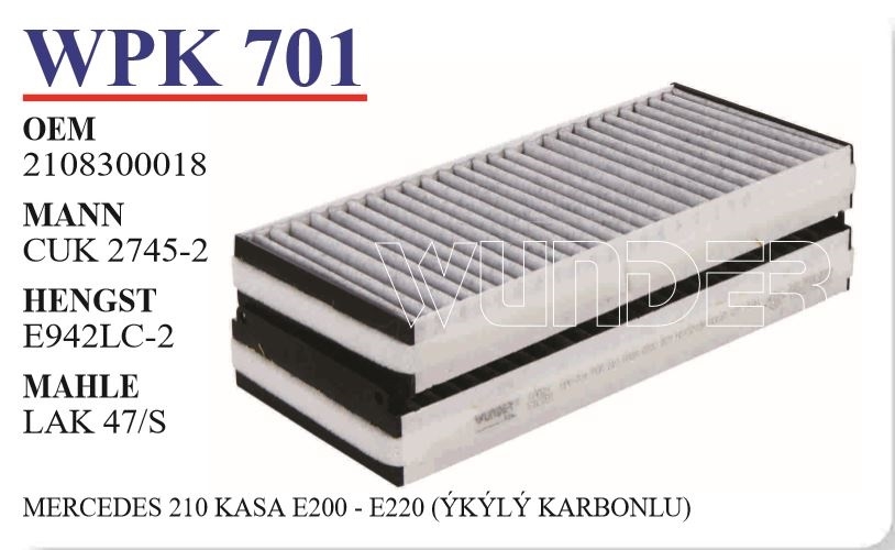 WPK 701 MERCEDES 210 KASA E200 - E220 (iKiLi KARBONLU) 210 830 0018 Polen Filtresi