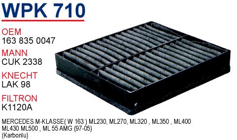 WPK 710 MERCEDES 163 KASA  ML 320 - ML 230 - ML 430  (KARBONLU) 163 835 0047 Polen Filtresi