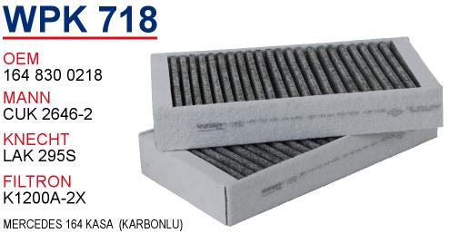 WPK 718 MERCEDES 164 KASA  KARBONLU 164 830 0218 Polen Filtresi